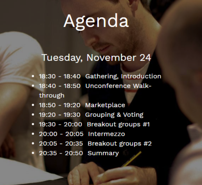 The agenda of the Unconference available on Mural